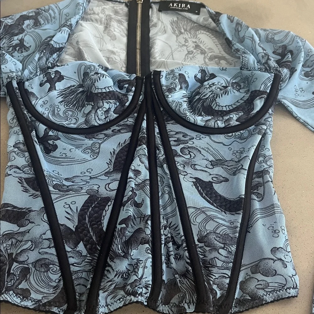 Akira Mystical Nights Dragon Print Power Mesh Corset Bustier Top Size Medium - Picture 6 of 8